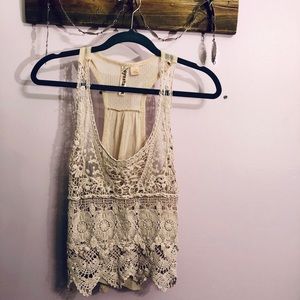 Cream lacy, mesh boho tank
